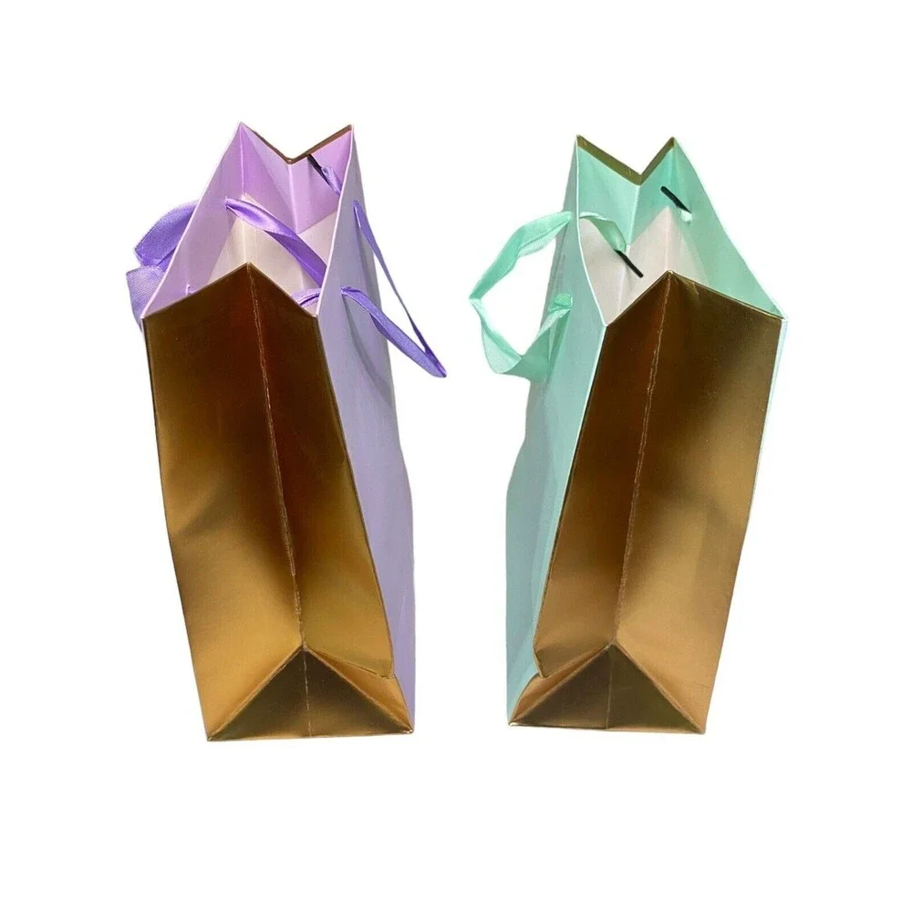 23 Gift Bags Euro Totes Two-Tone Metallic w/Attached Gift Tags & Ribbon Handles